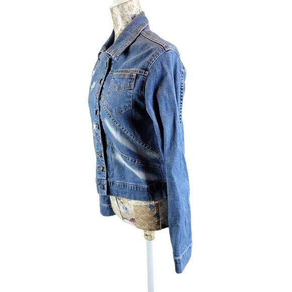 Angfu Blue Embroidered Star Denim Jean Jacket - Picture 8 of 12